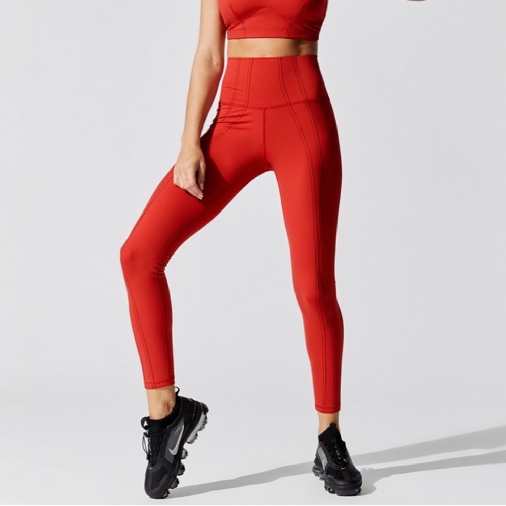 Carbon38 Red Contrast Stitch 7/8 Leggings Size S